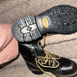 Vibram Black Leather Boots with Yellow Laces